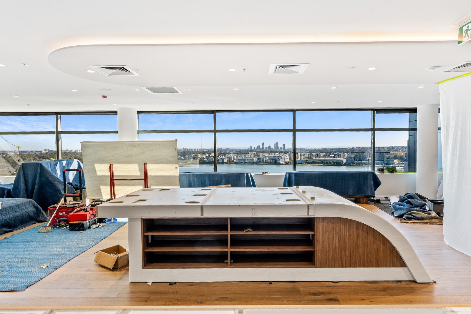 ARRCO Fitouts Rhodes project, mid-fitout with joinery underway